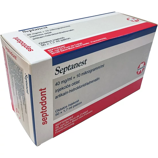Septanest 40 mg/ml+10 mikrogramm/ml injekciós oldat, 50x1,7 ml patron