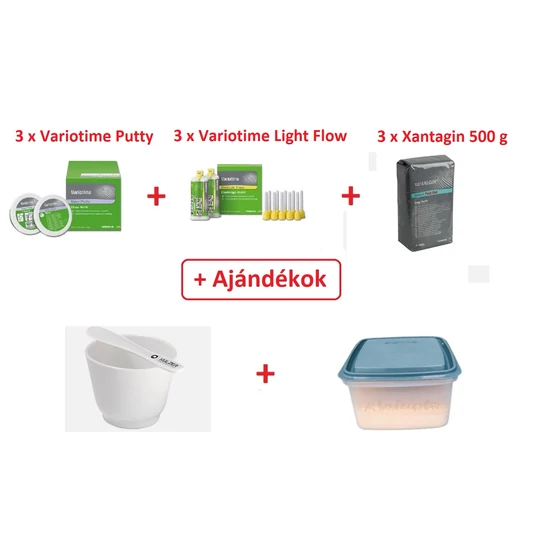 AKCIÓ - Variotime Putty 3x600ml+Variotime Light Flow 3 x 2x50ml+Xantalgin fast 3x500g+ajándék:1x kev.csésze,1x spatula,1x doboz