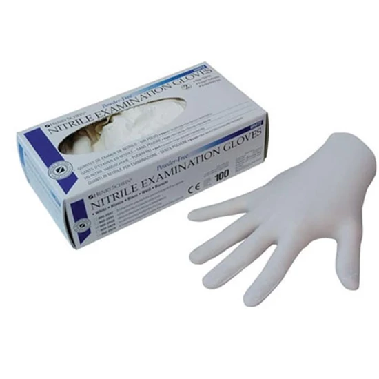 Kesztyű Nitril púderm. L fehér 100db HS