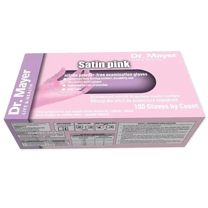 Kesztyű dr. Mayer nitril púdermentes pink XS 100db