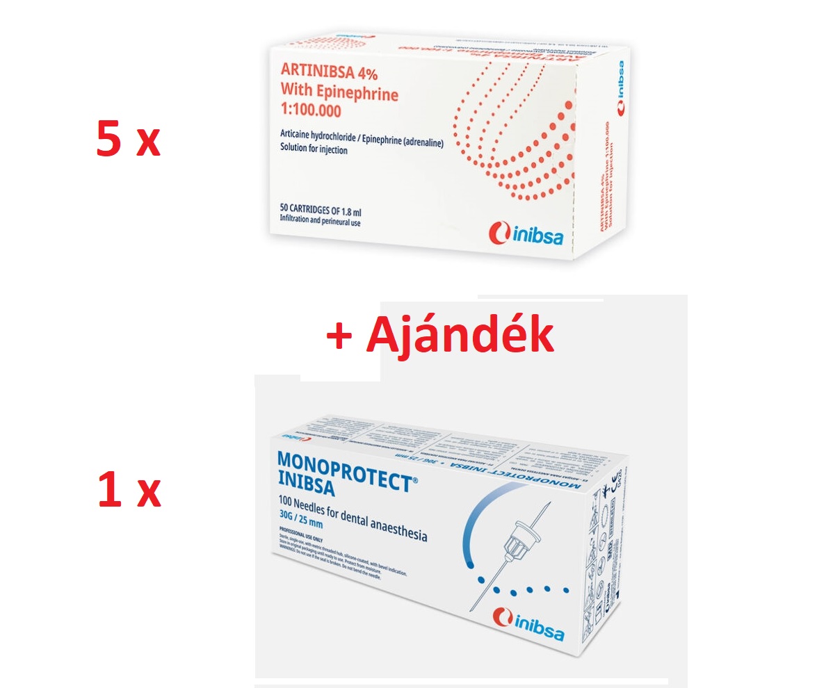 AKCIÓ - ARTINIBSA 4% 1/100000 50x1,8 ml oldatos injekció 5 db + Ajándék 1 csomag Monoprotect tű