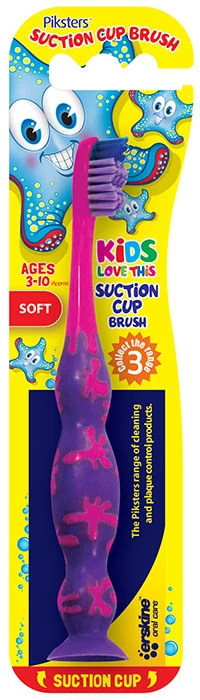 Piksters fogkefe Suction Cup Brush pink/lila (3-10 éves) tap.kor.